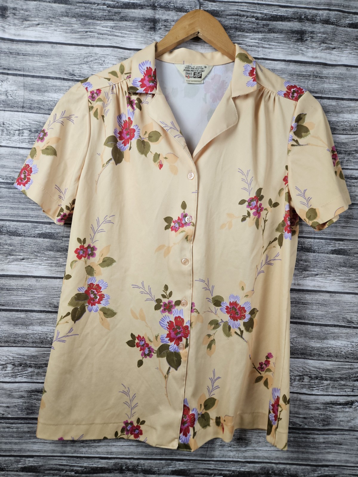 Vintage Sears The Fashion Place Women’s Size 12 Yellow Floral Button-up Top
