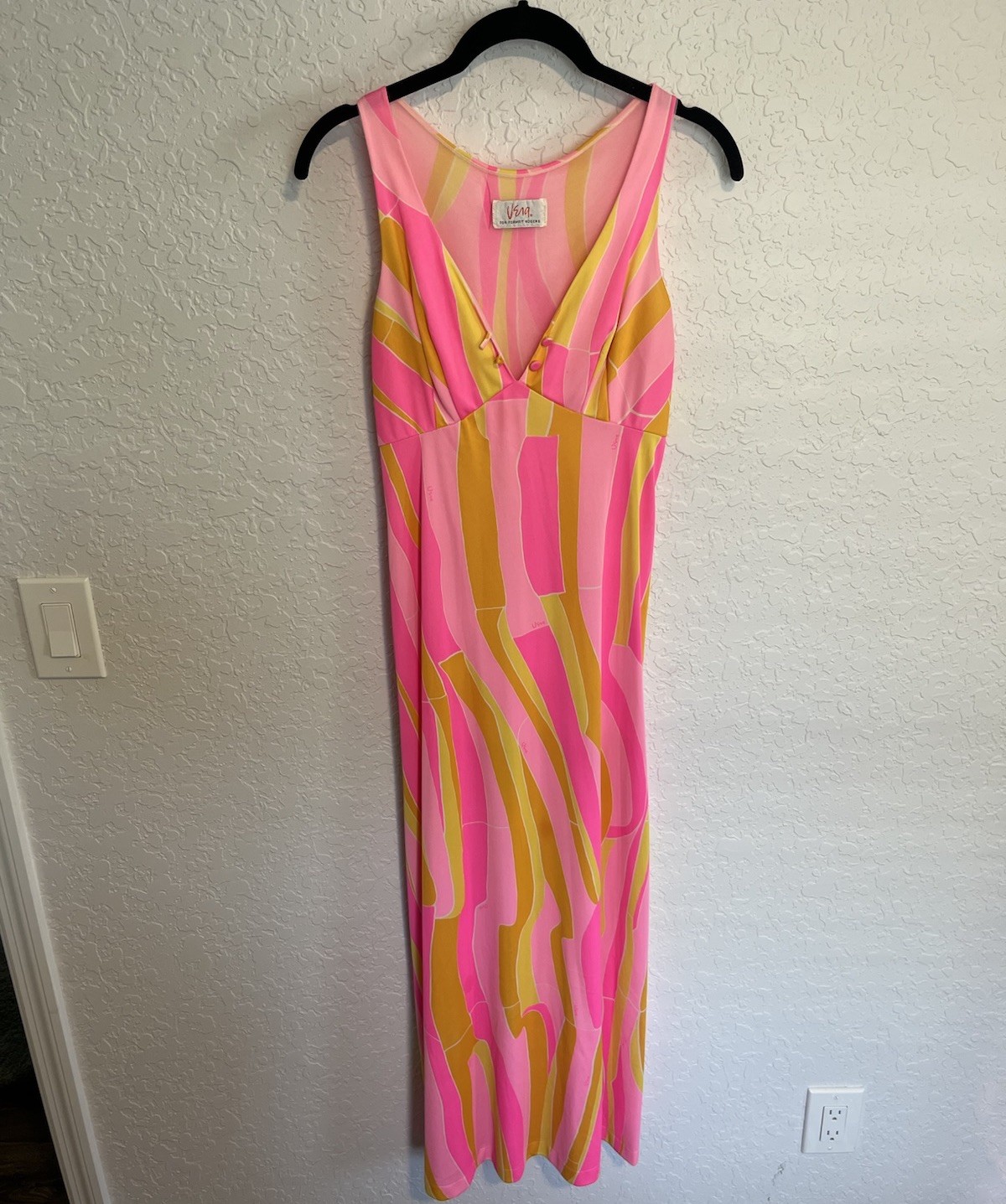 Vintage Vera for Formfit Rogers Maxi Slip Dress Sz Small (8-10) Pucci Print Pink