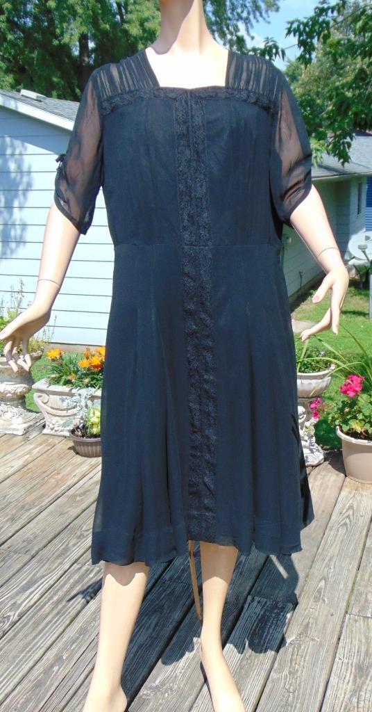 VTG 40s Sensibly Young Fashions Black Deco Dress 36W