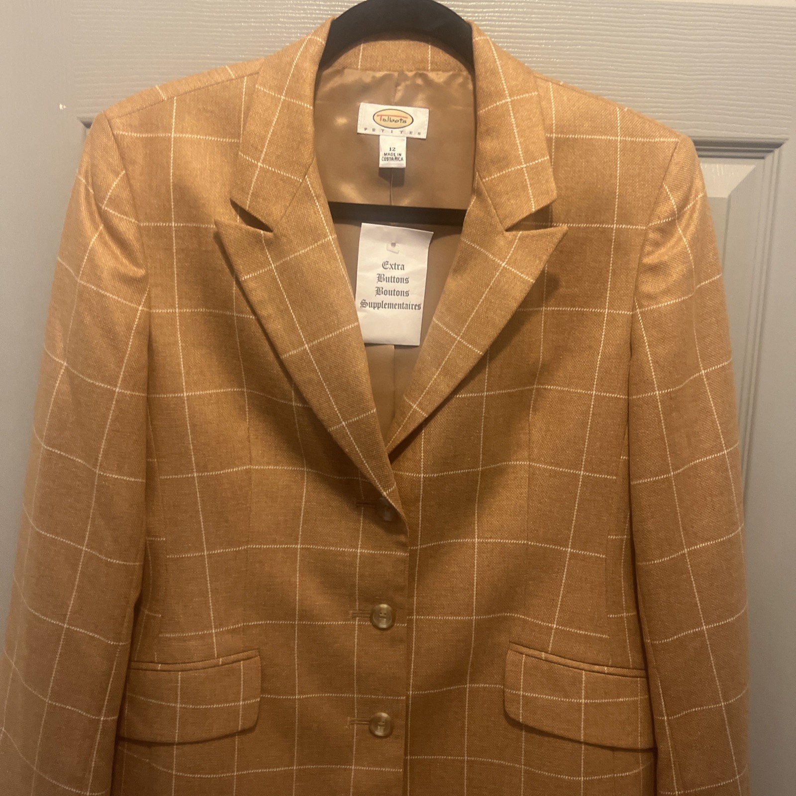 Vintage Talbots Wool Cashmere Tan Brown Plaid Blazer Jacket Women 12P
