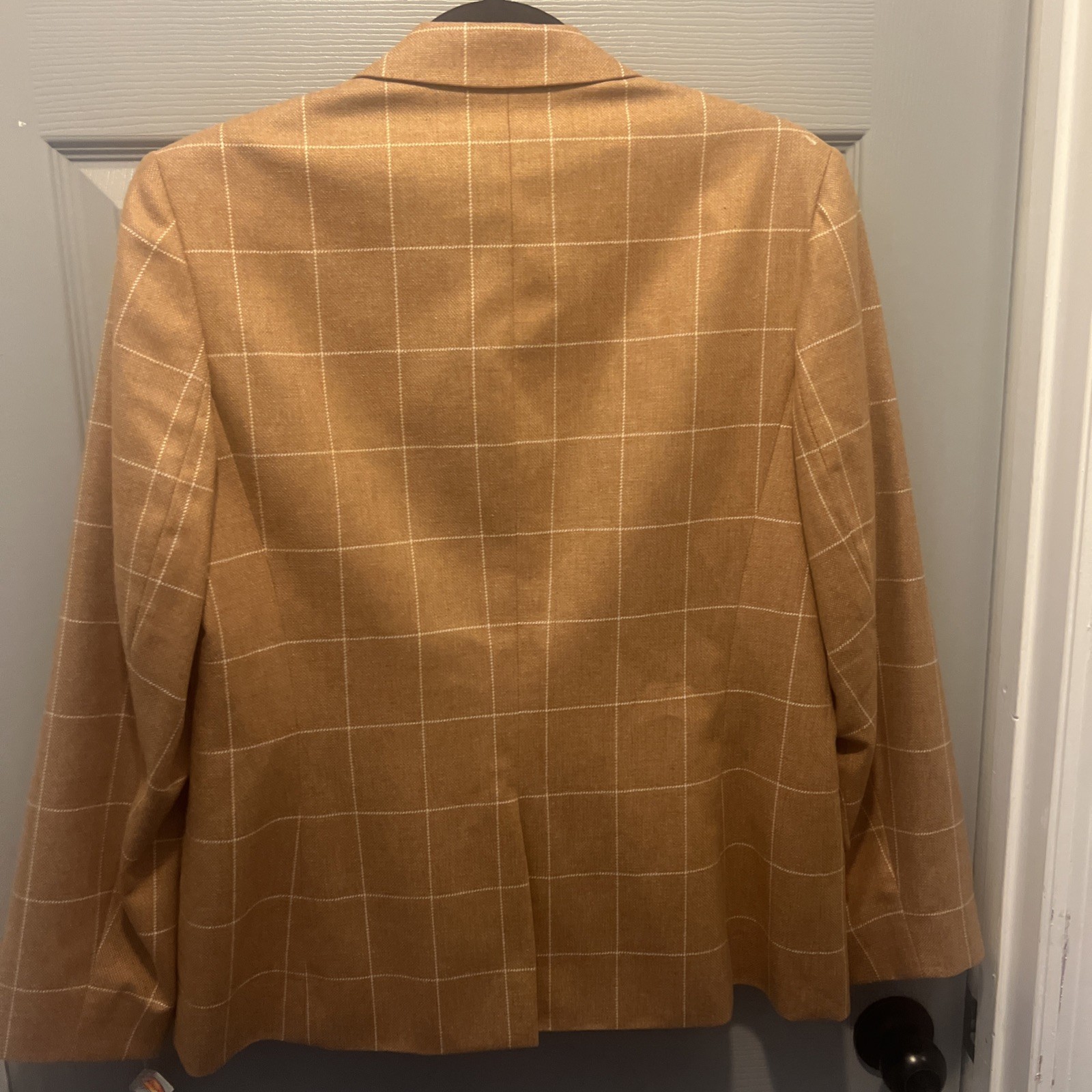 Vintage Talbots Wool Cashmere Tan Brown Plaid Blazer Jacket Women 12P