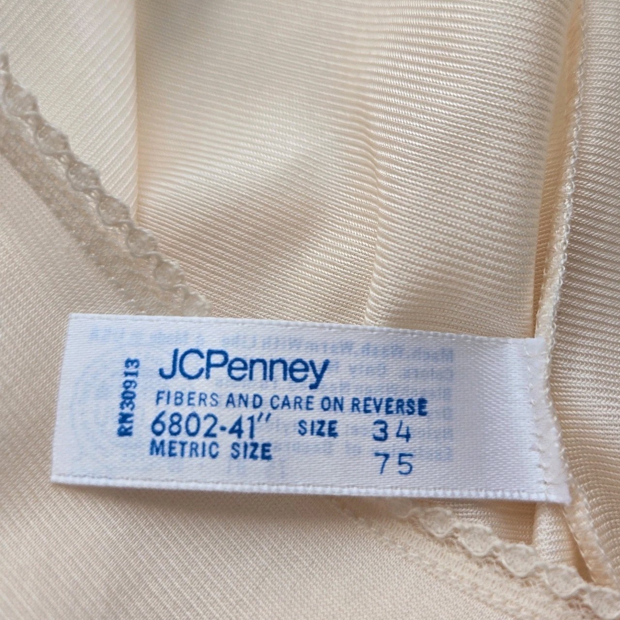 JCPenney Vtg Champagne Beige Full Slip Size 34 Nylon Lace Lingerie Made In USA