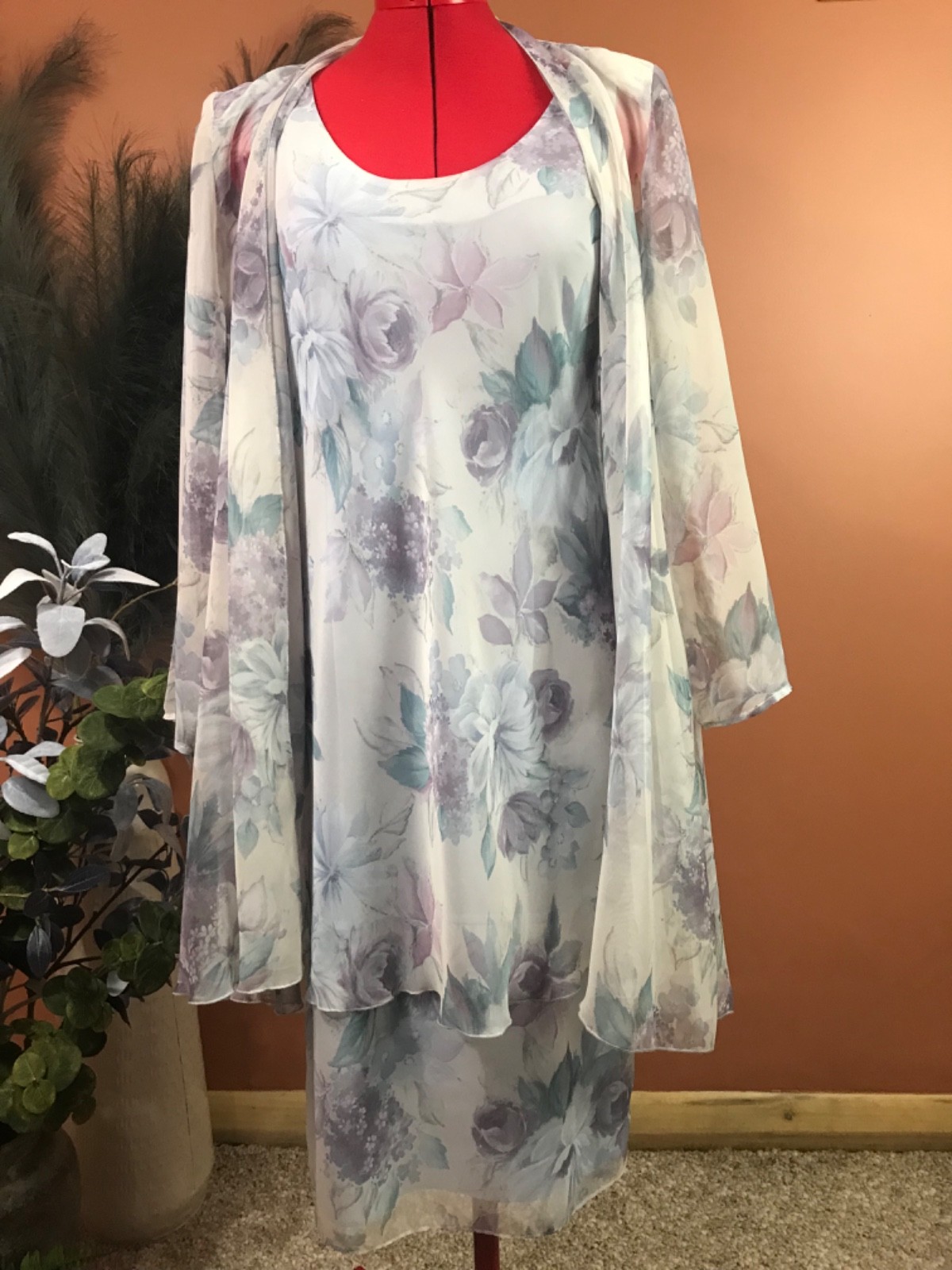 vintage Patra floral teared flowy sheer tank dress matching sheer flowy cover 8