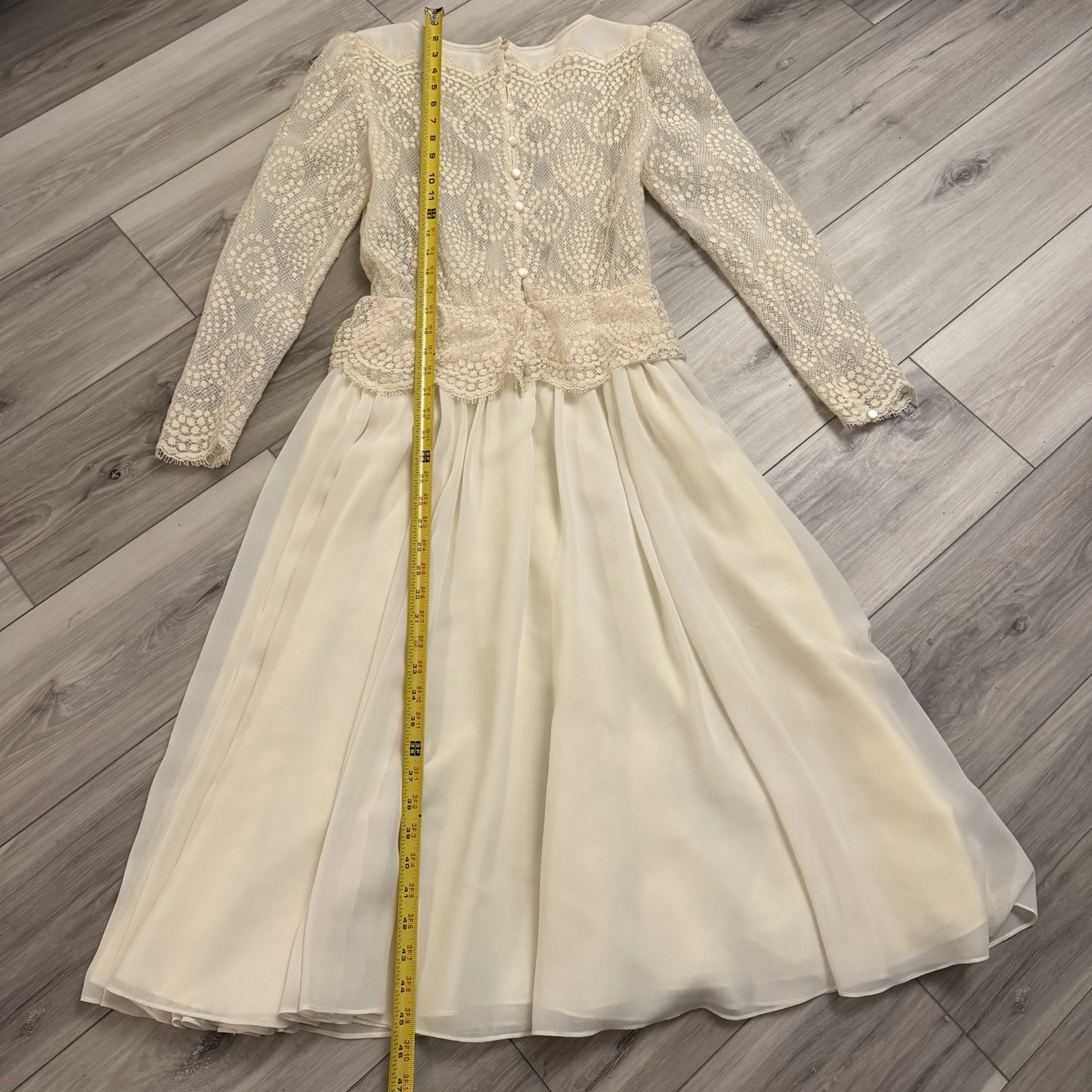 VTG Albert Nipon Boutique Dress Lace Bodice Midi Size 4 USA Union Made Cream