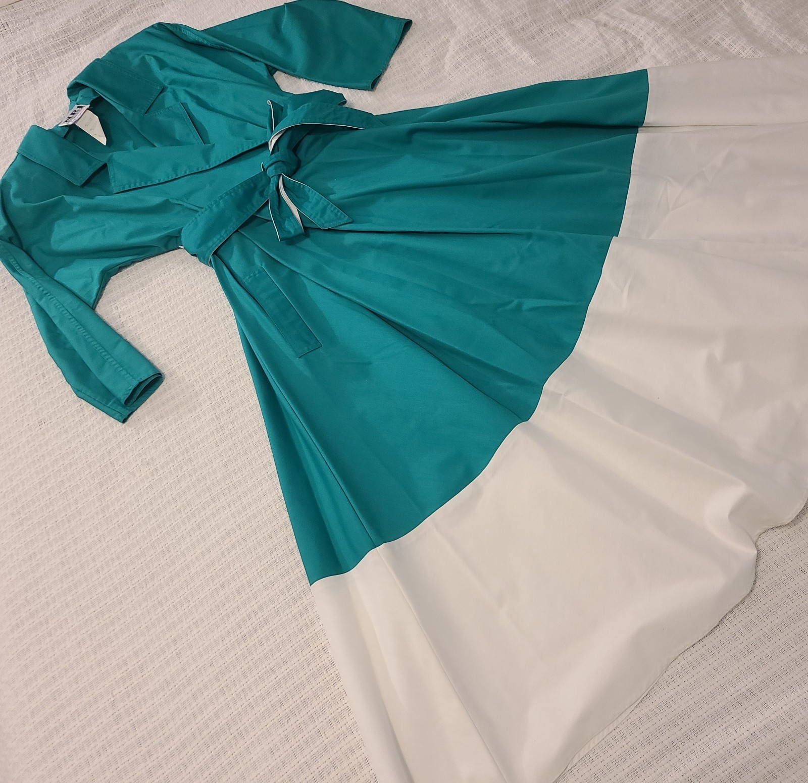 Vtg N.R.1 80s Long Sleeve Shirt Dress Retro 50s (10) Teal White Rockabilly Swing