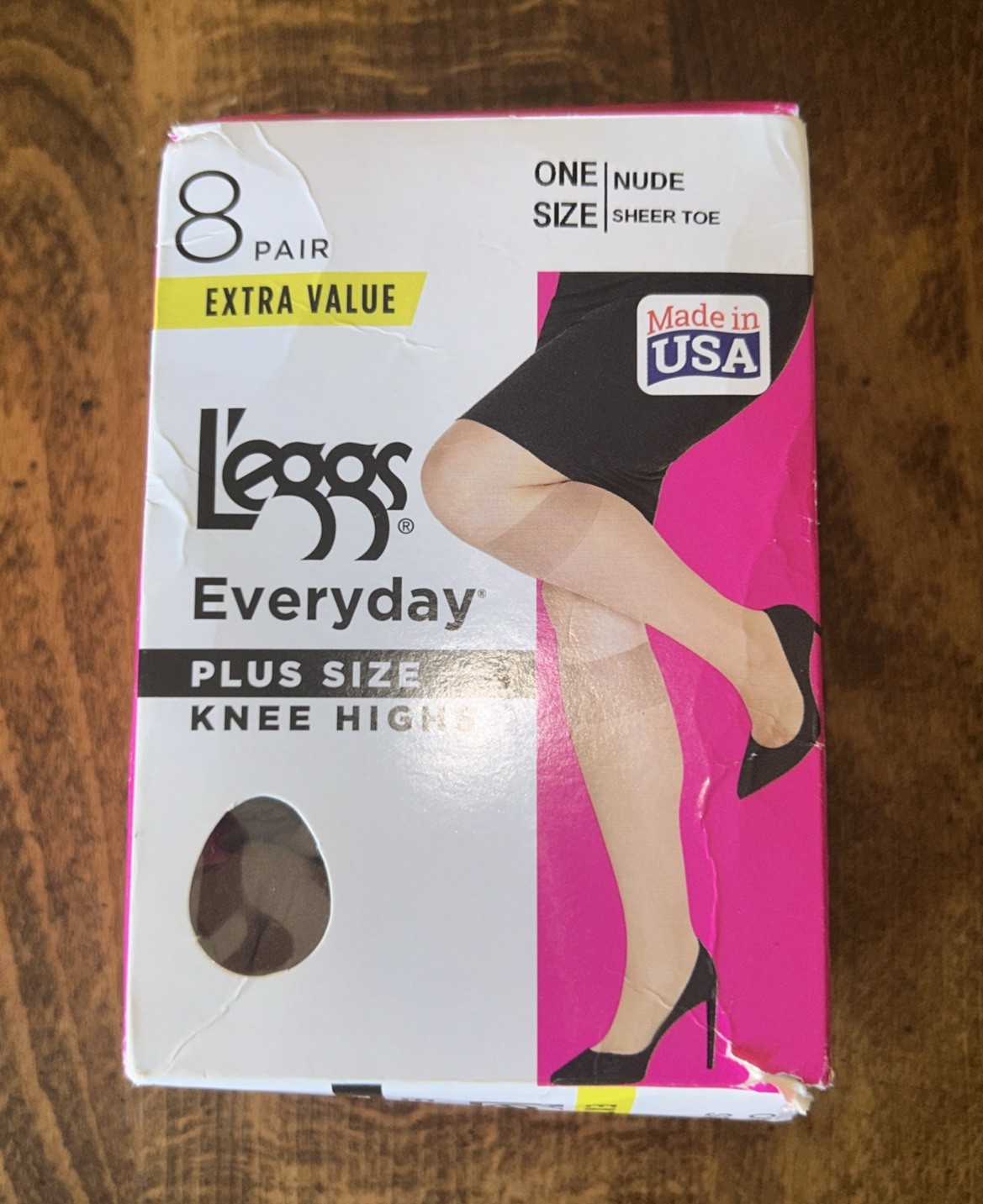 Leggs Everyday Plus Size Knee Highs Sheer Toe 8 Pair Nude NIB Box Is Rough