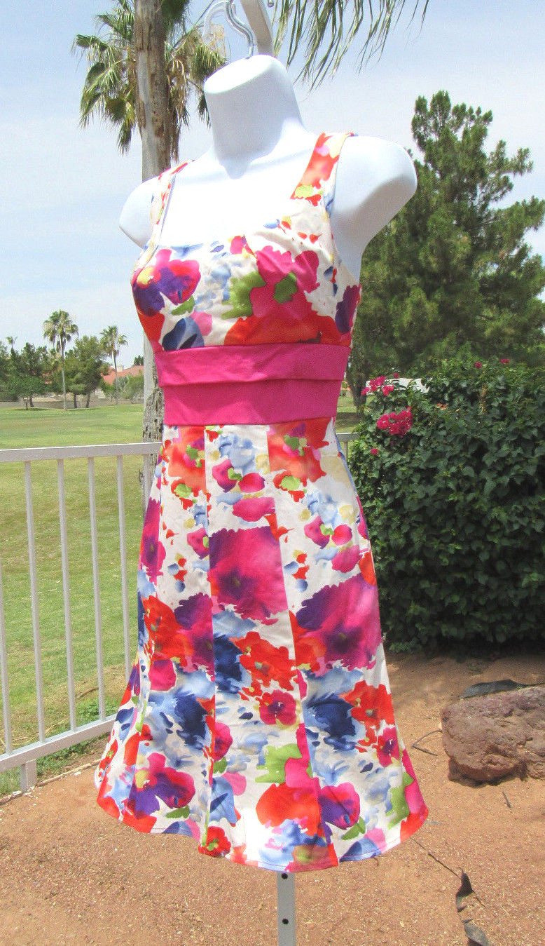 VINTAGE 1990s ALYN PAIGE FLORAL DRESS SIZE 7/8 COTTON SPANDEX LINED BUST