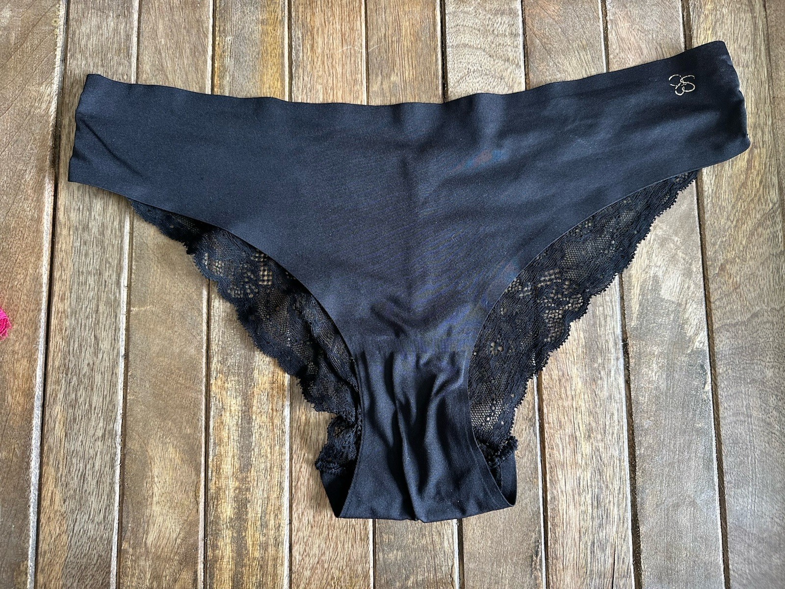 Vtg Jessica Simpson M Black Sheer Lace Back Bikini Hiphugger Panties Panty