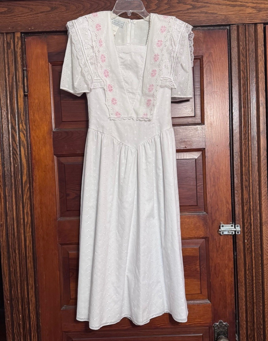 Gunne Sax Jessica McClintock Prairie Dress White Pink Floral Sz 5