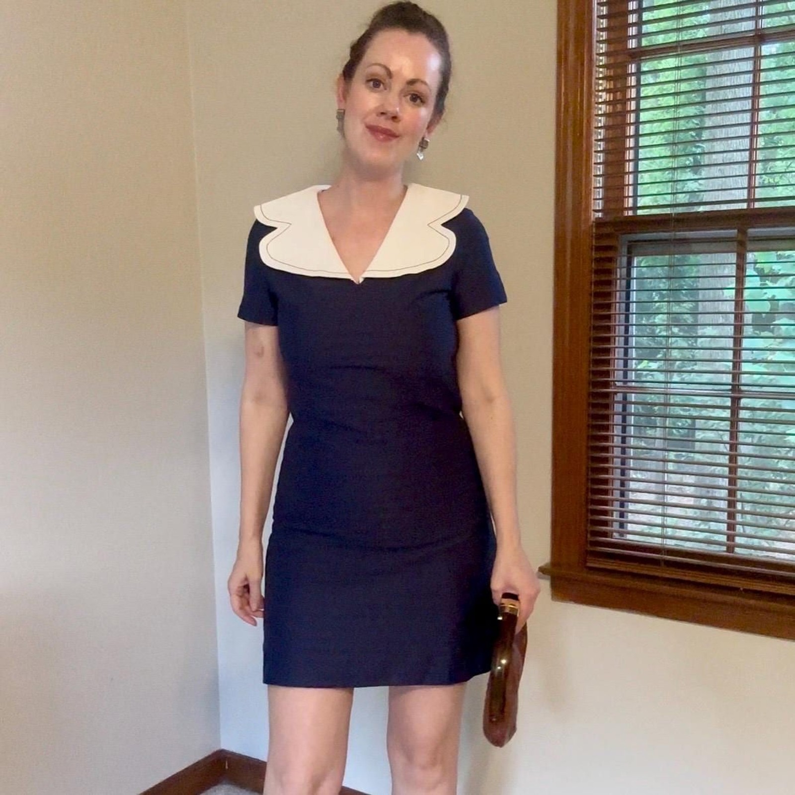 Vintage 60s Navy and White Sailor Collar Mod Mini Dress Size Small