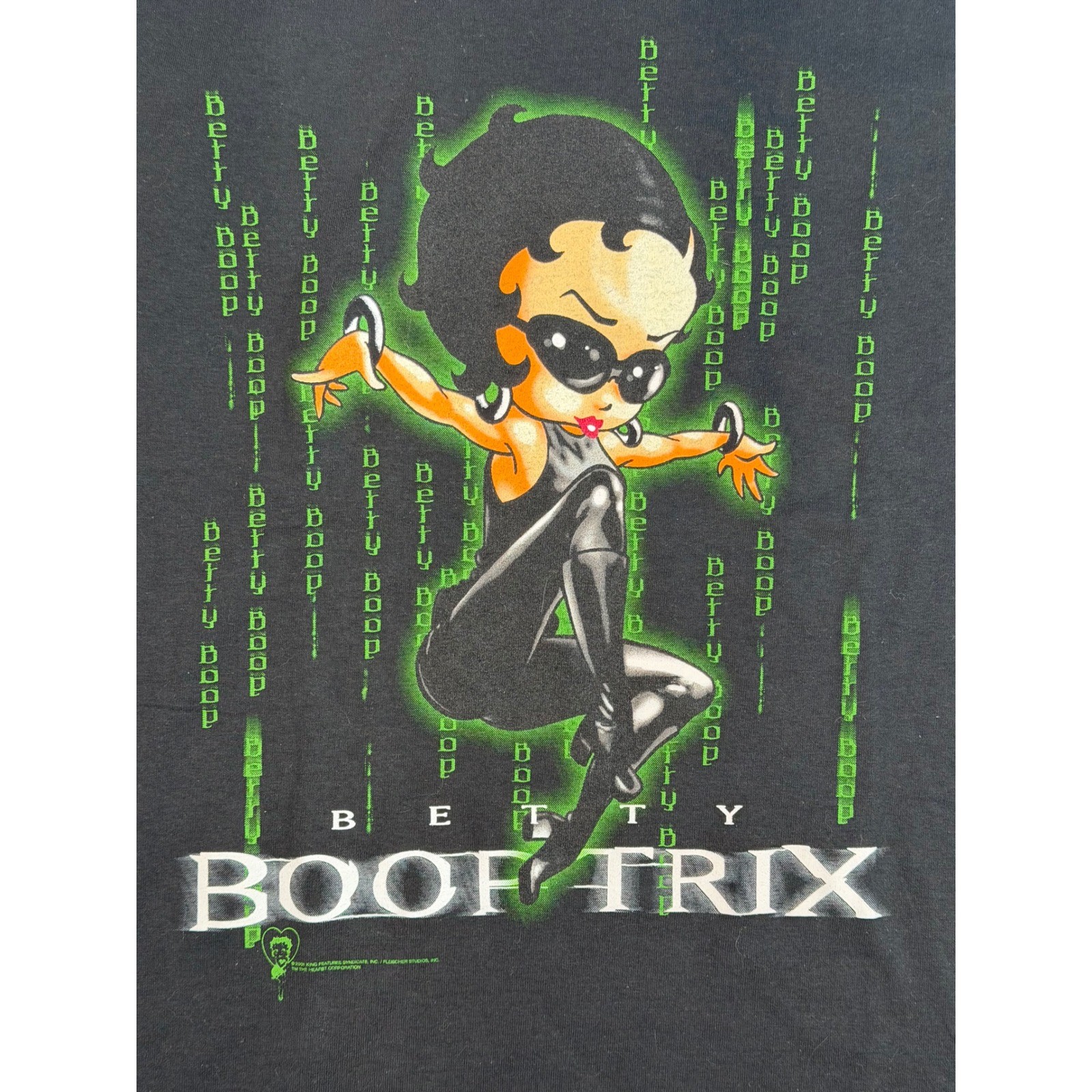 Vintage 2001 Betty Boop Boof-Trix Matrix Parody T-Shirt Black Small Delta Y2K