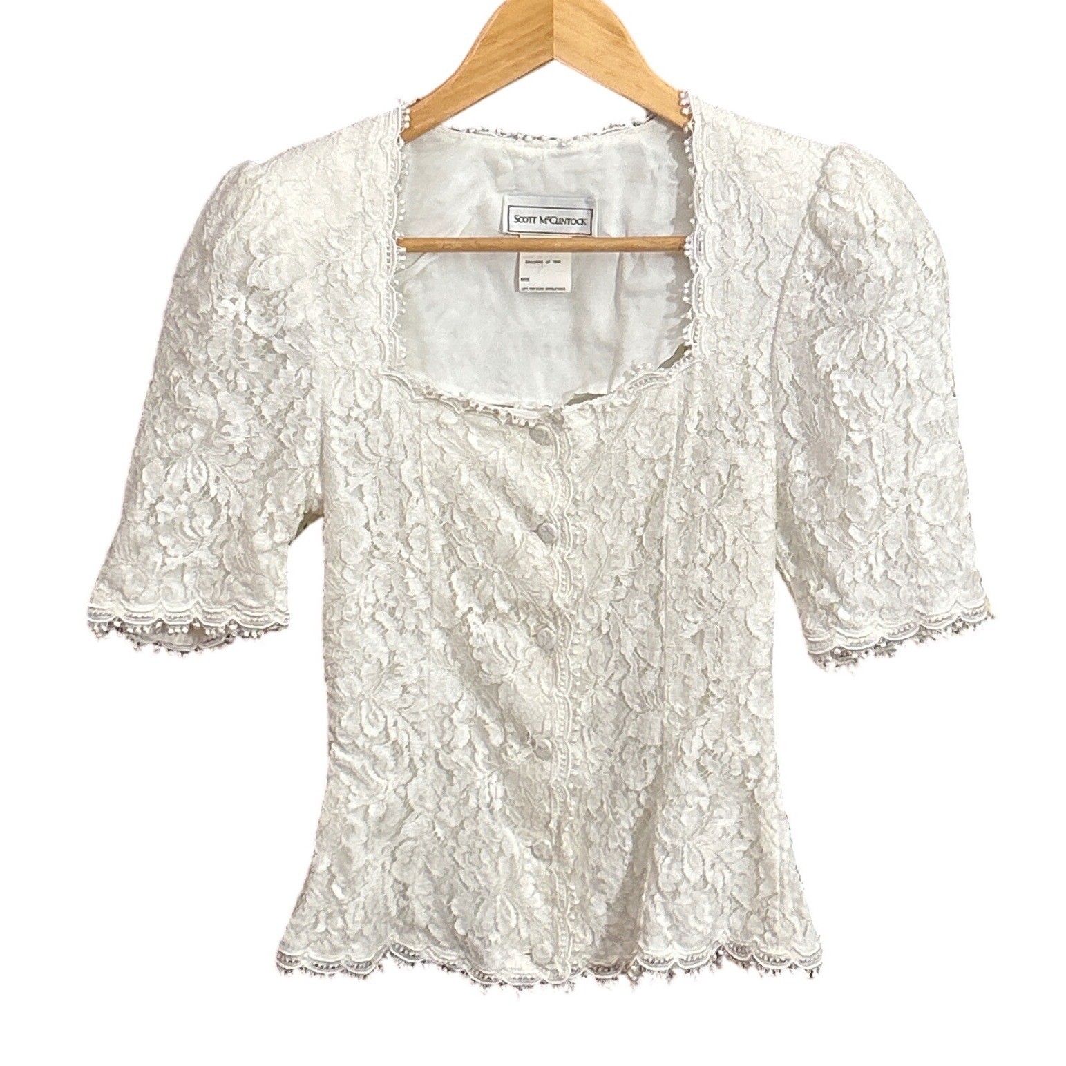 90s Scott McClintock Lace Blouse Cottagecore Victorian Ivory Short Sleeve Top