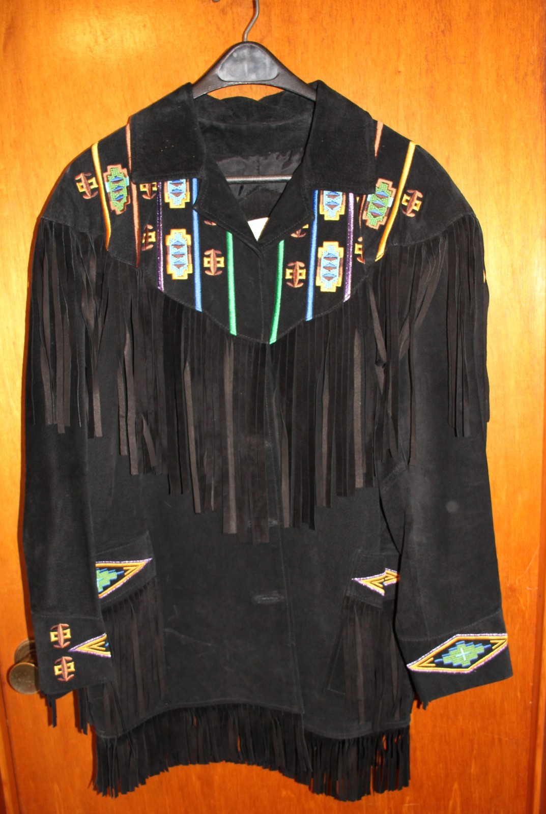 Lew Magram New York Collection Vintage Black Suede Beaded Fringed Jacket Size XL