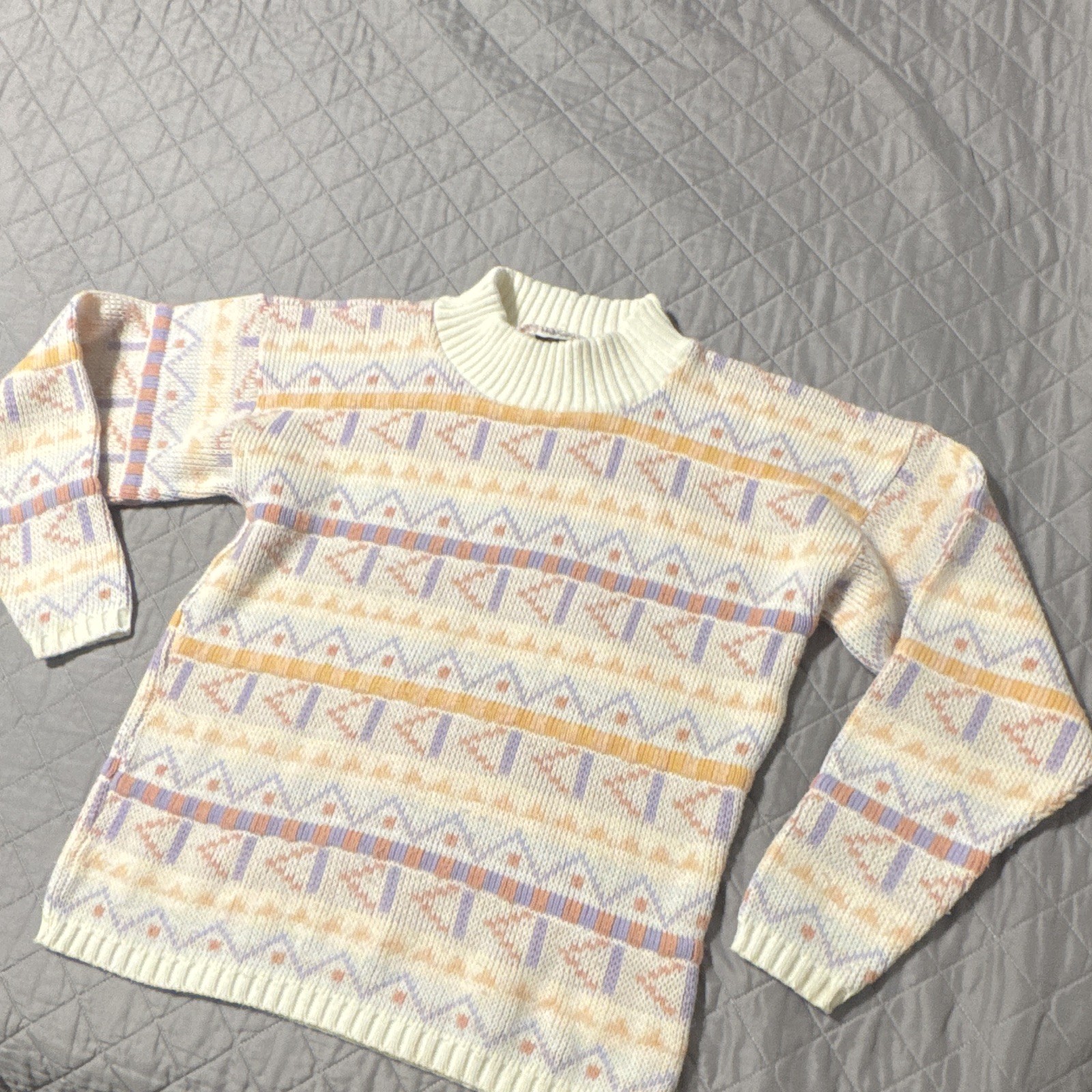 Vintage Players Sport Women’s S Mock Neck Knit Geometric Pullover Sweater
