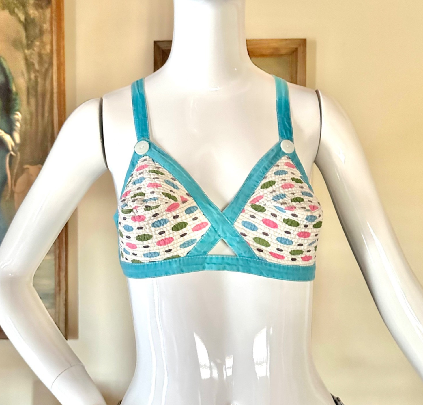 Vintage 1960s Rockabilly Pin-up Atomic Dots Bullet Bra Swim Top XS/S
