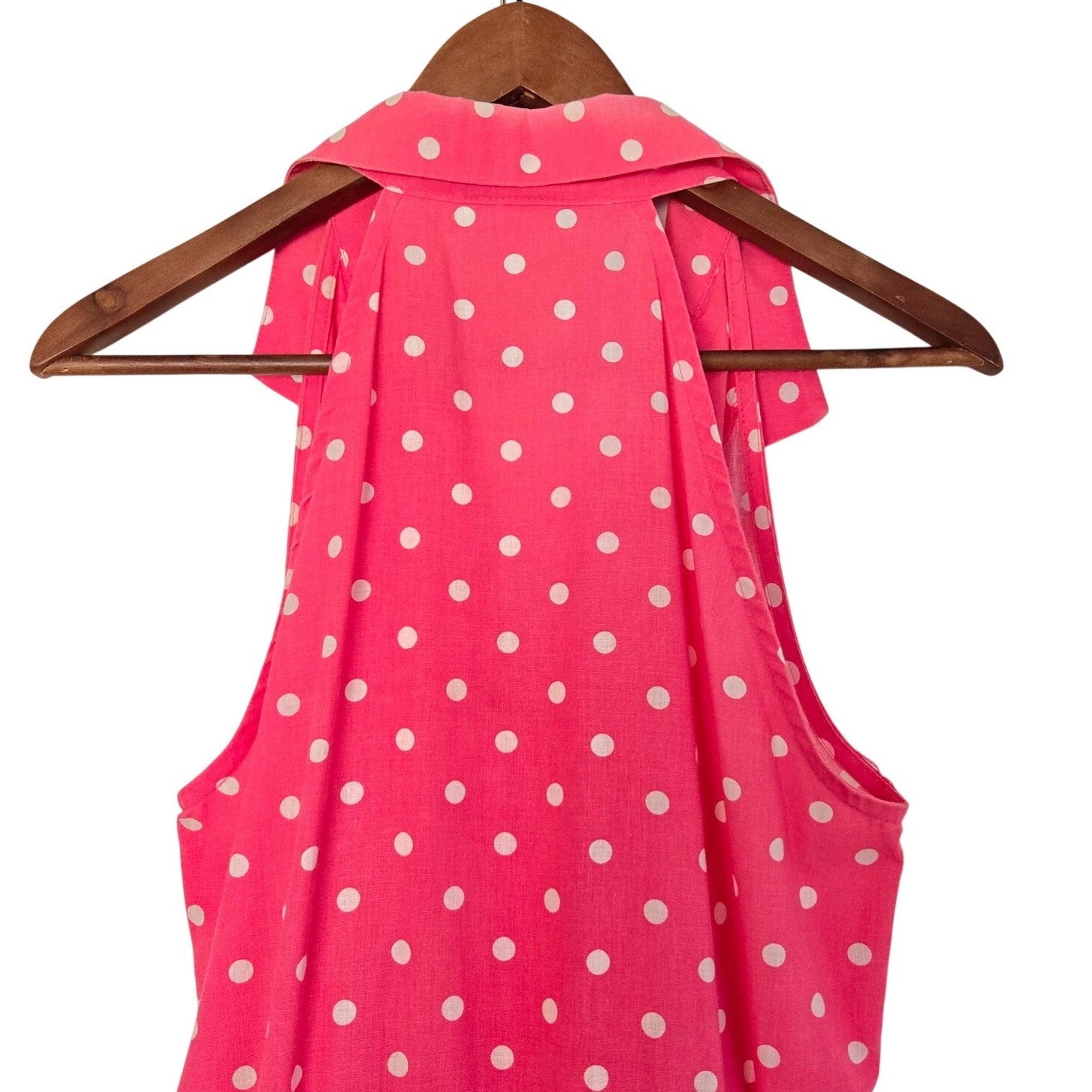 80s Vintage Rockability Pinup Barbie Pink Polka Dot Sleeveless Wrap Dress 10