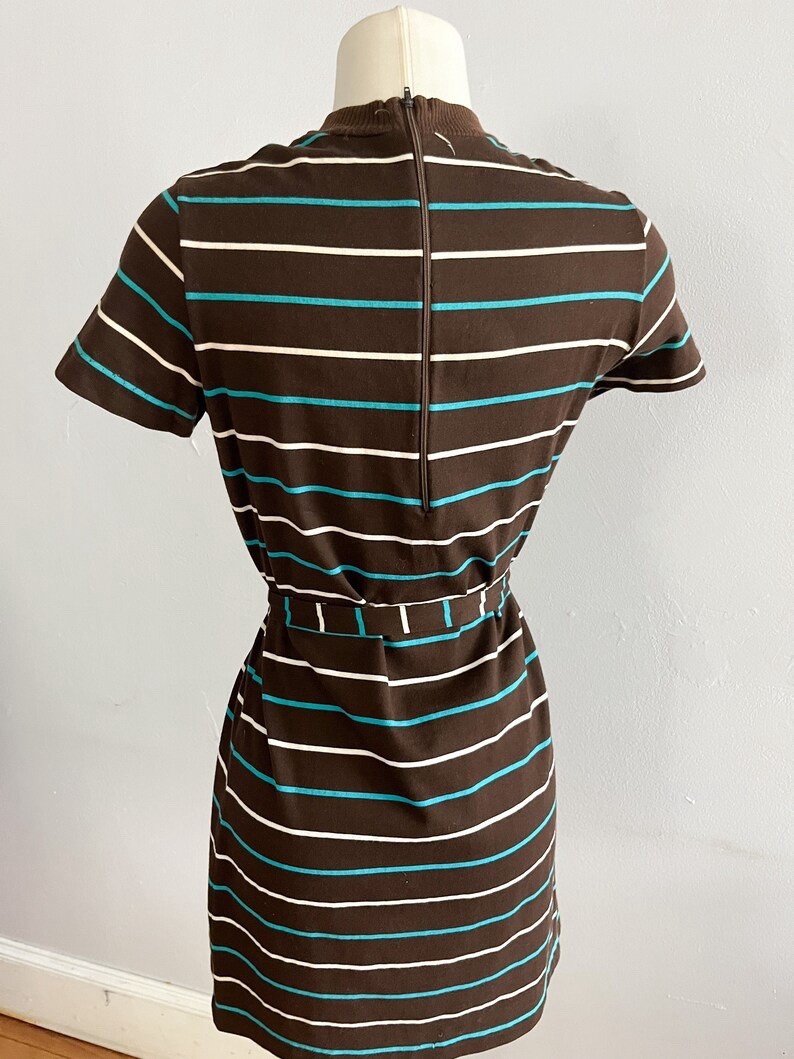 1960s Chocolate Brown Micro Mini Dress Stripe belted by Bobbie Brooks