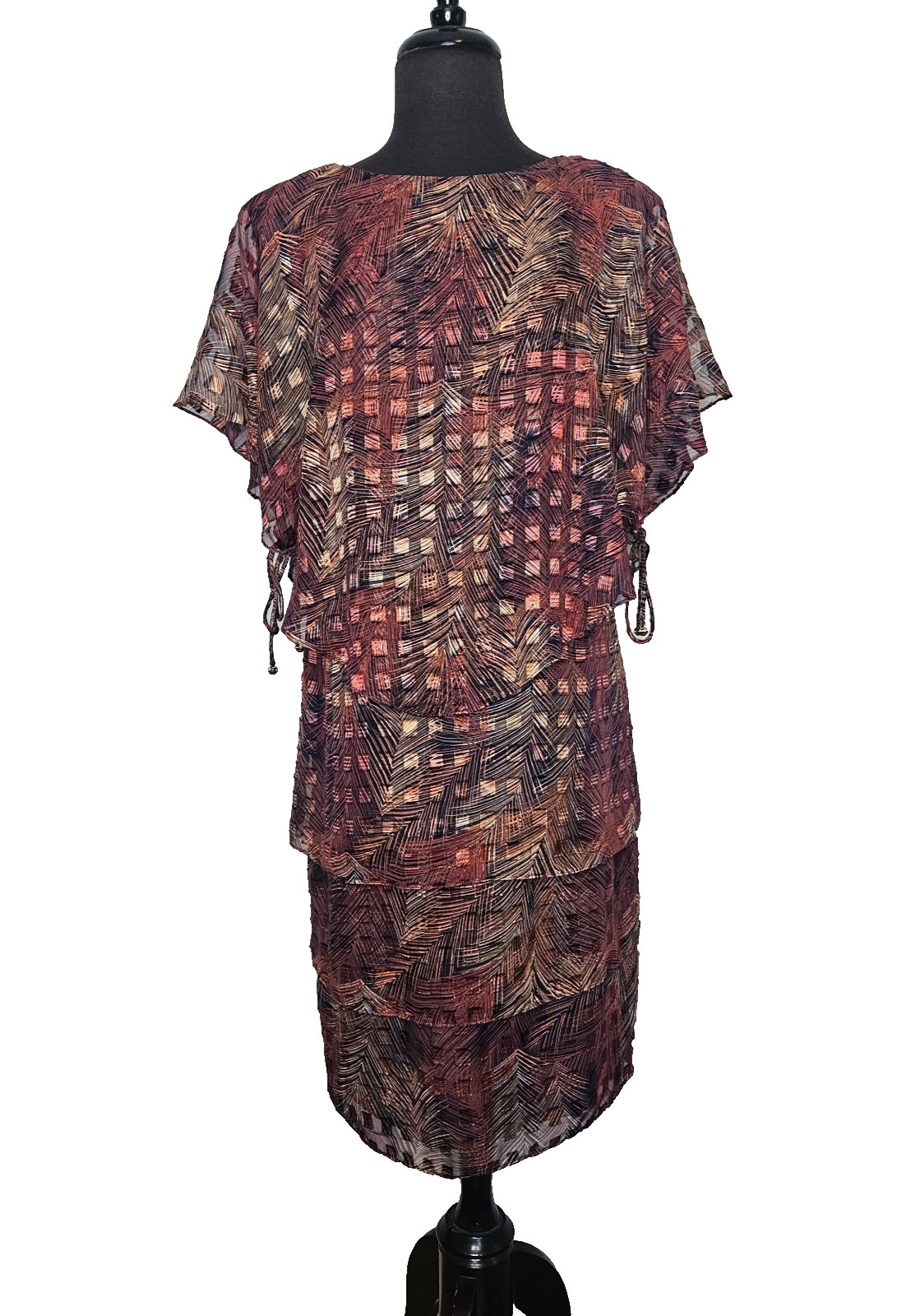 PATRA Vtg Tiered Ruffle Dress 10 Metallic Semi Sheer Flutter Sleeve Ethereal