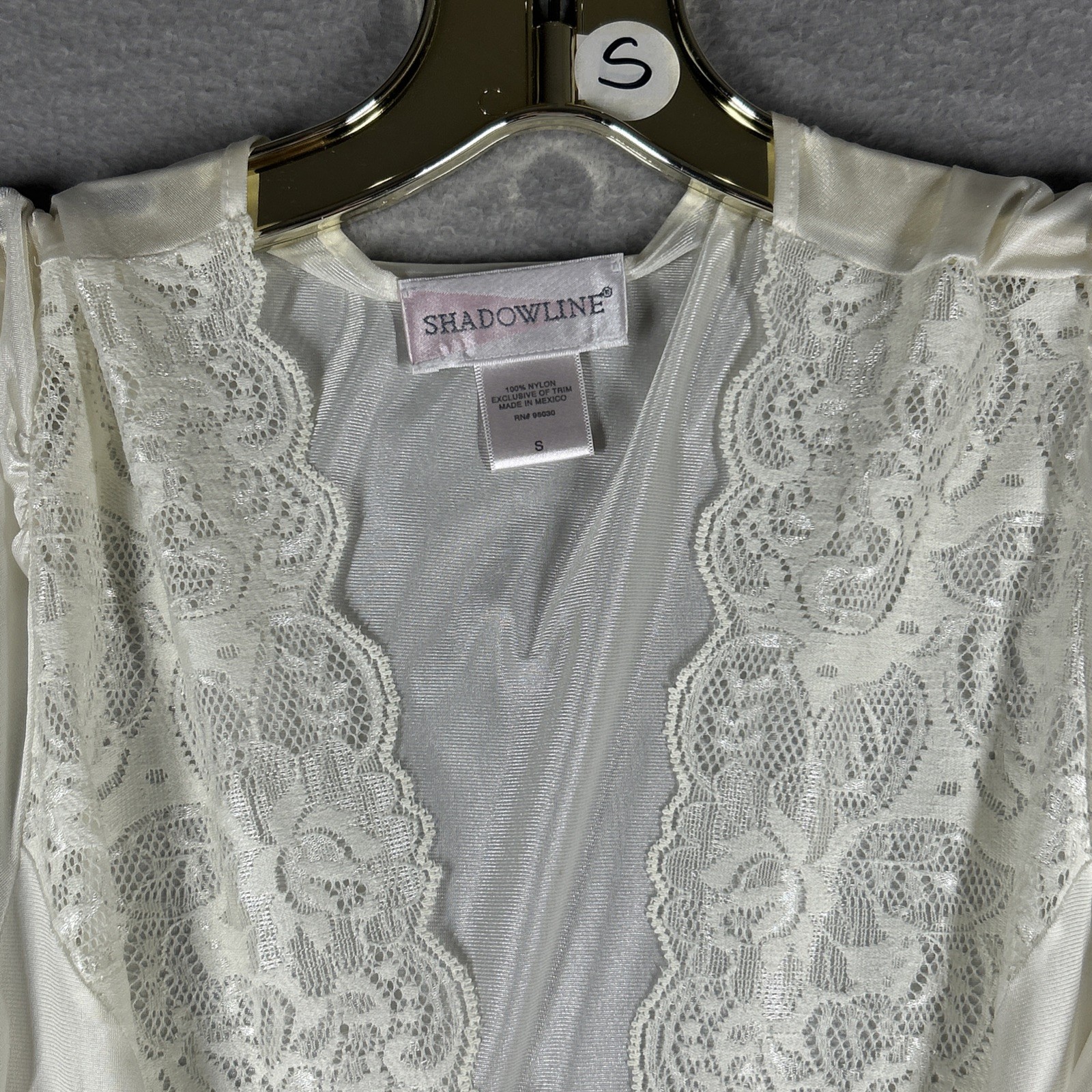 Shadowline Nightgown Lace Bodice Maxi Women’s S Longsleeve 55” Long White
