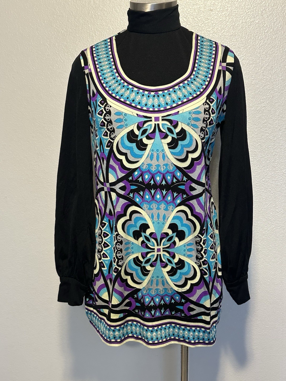 Mr. Dino Vintage 60’s MOD Psychedelic Mock Neck Tunic Mini Dress sz.S/M Signed