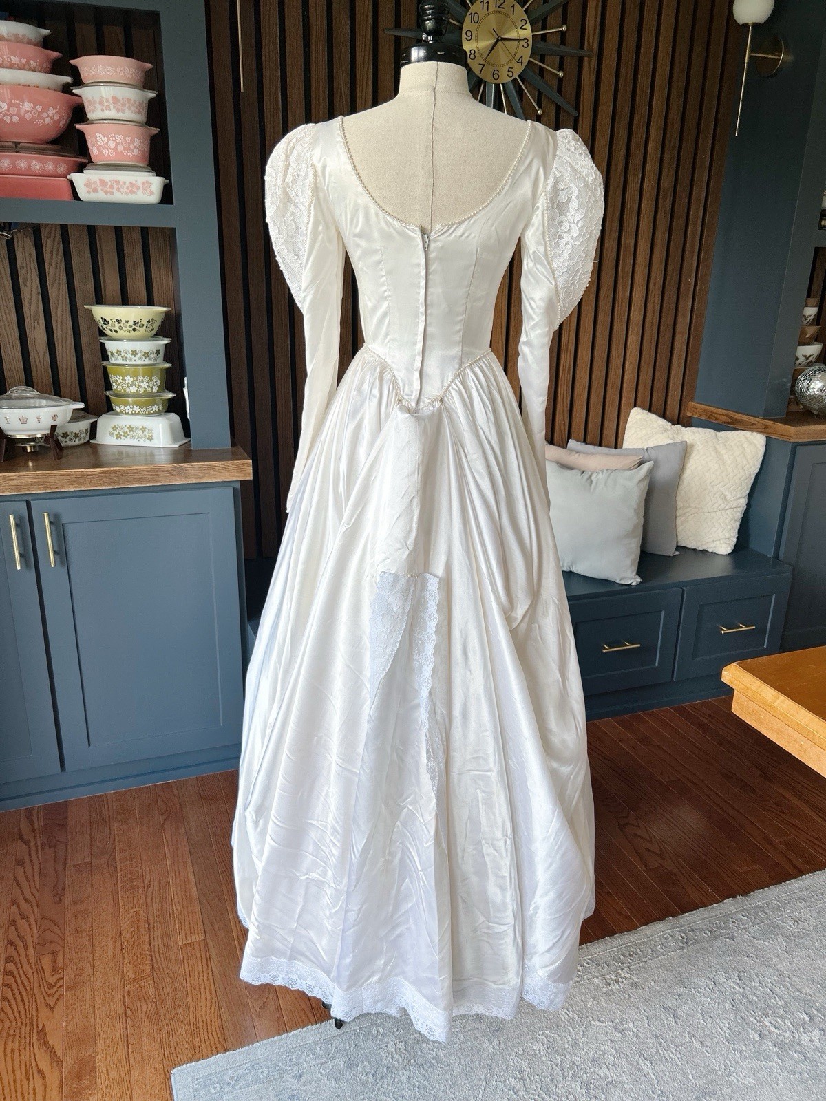 Vintage Wedding Dress 1980s Satin Princess Cut Ballgown Beadwork Train Lace