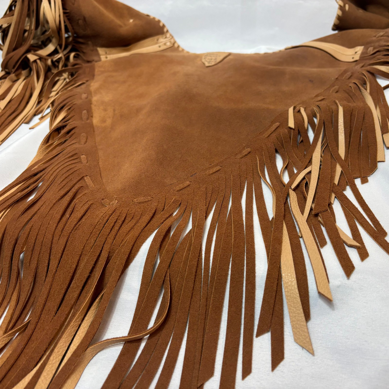 Blue Bonnet Rose Leather Brown & Tan Vest Fringed Turquoise Beads Boho Western