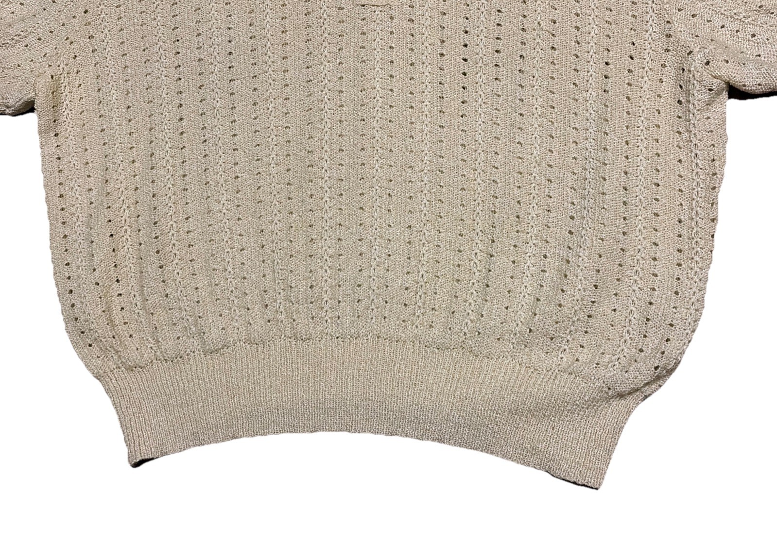 Vintage Womens Knit Shirt Top Collared Size 52 Short Sleeve Beige Spain Made 80s