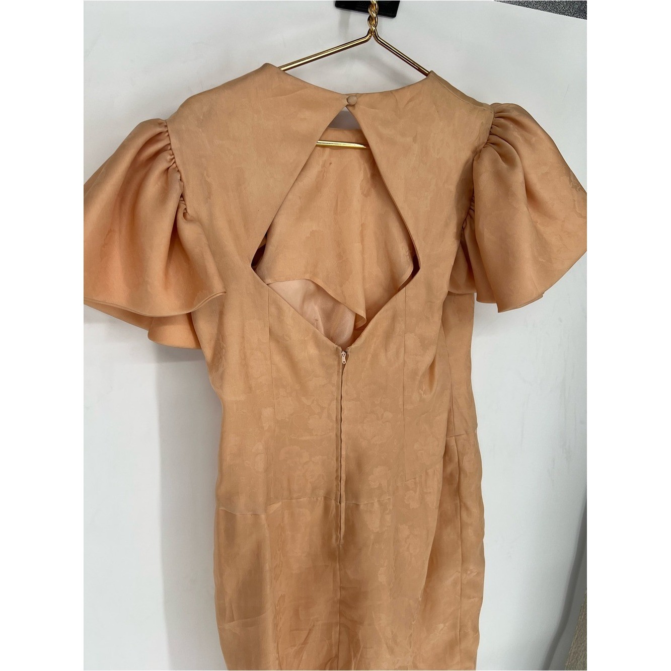 Vintage Morton Myles Silk Open back Peach Puff Sleeve Sheath Dress 10