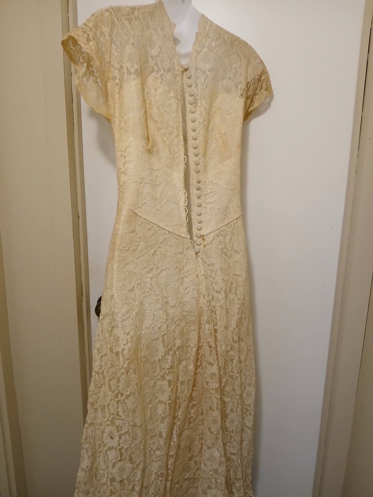 1930s-1940s Ivory Cream Wedding Dress, Formal Evening Gown