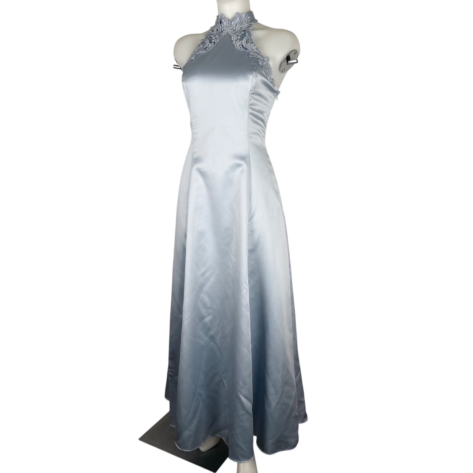 Scott McClintock Vintage Halter Gown Ice Blue Satin Corset Back Dress SZ 6 FLAWS