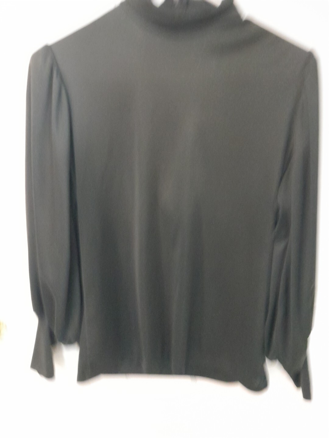 Vtg Ladies Lady Manhattan Qiana 100% Nylon Puffed Sleeve Black Shirt Zipper Back