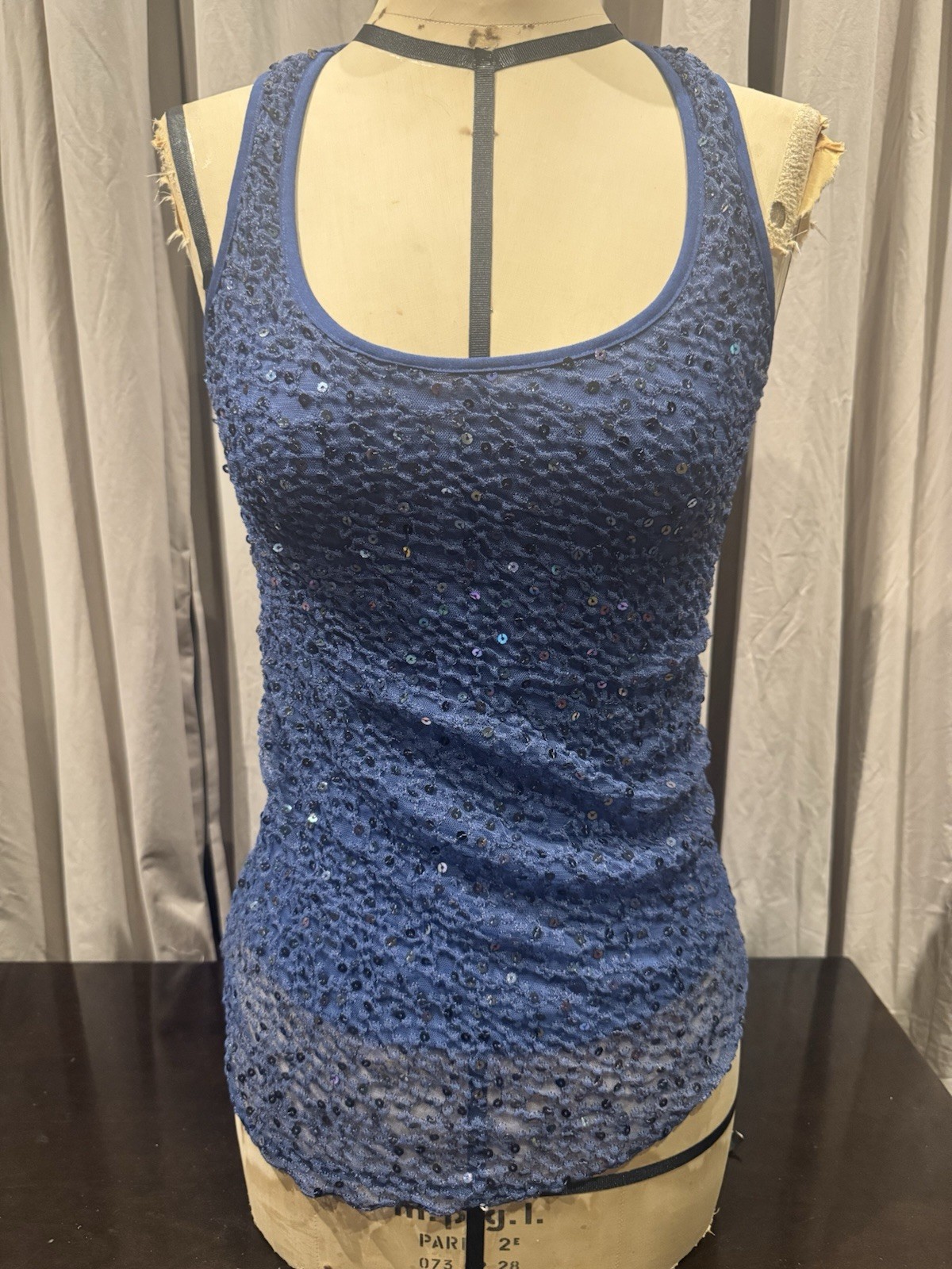 Ann Ferriday Drape Embroidered Pucker Sequin And Lace Top S /M