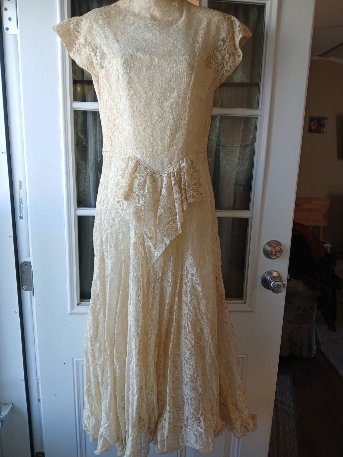 1930s-1940s Ivory Cream Wedding Dress, Formal Evening Gown