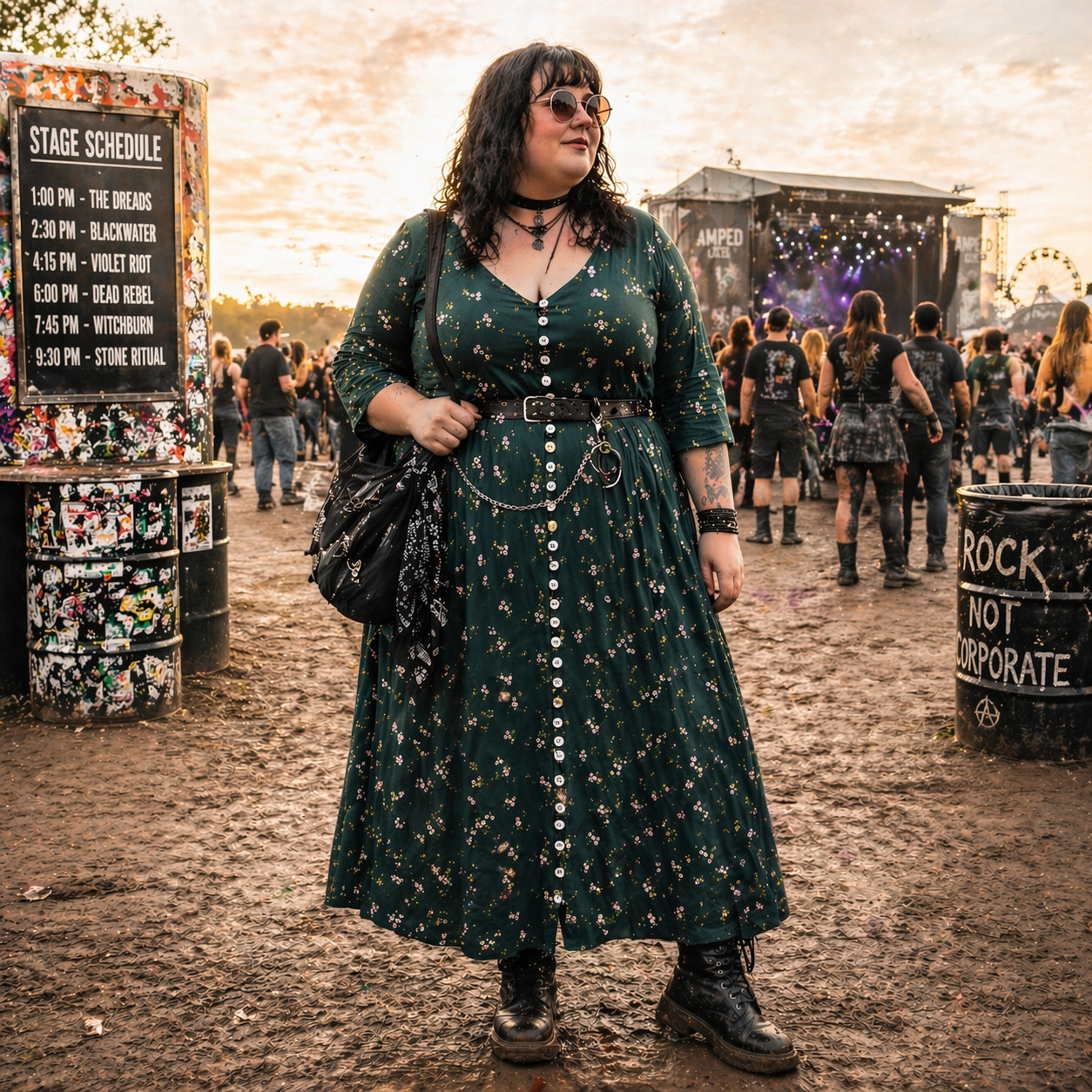 VTG 1990s Green Floral Maxi Dress. Whimsigoth Festival Grunge Plus Size 2XL 3XL