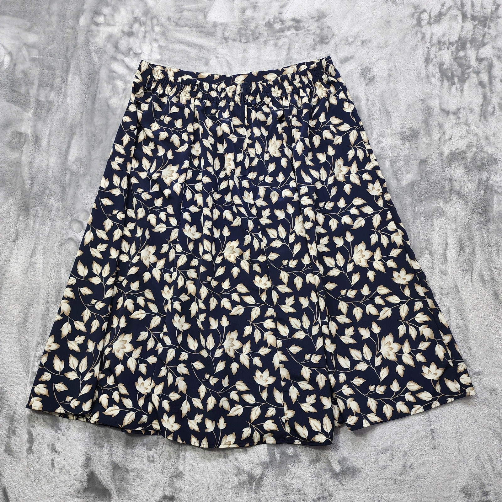 Vintage 90s Segue Skirt Women 2X Blue Tan Floral Faux Button Front Midi Back Zip