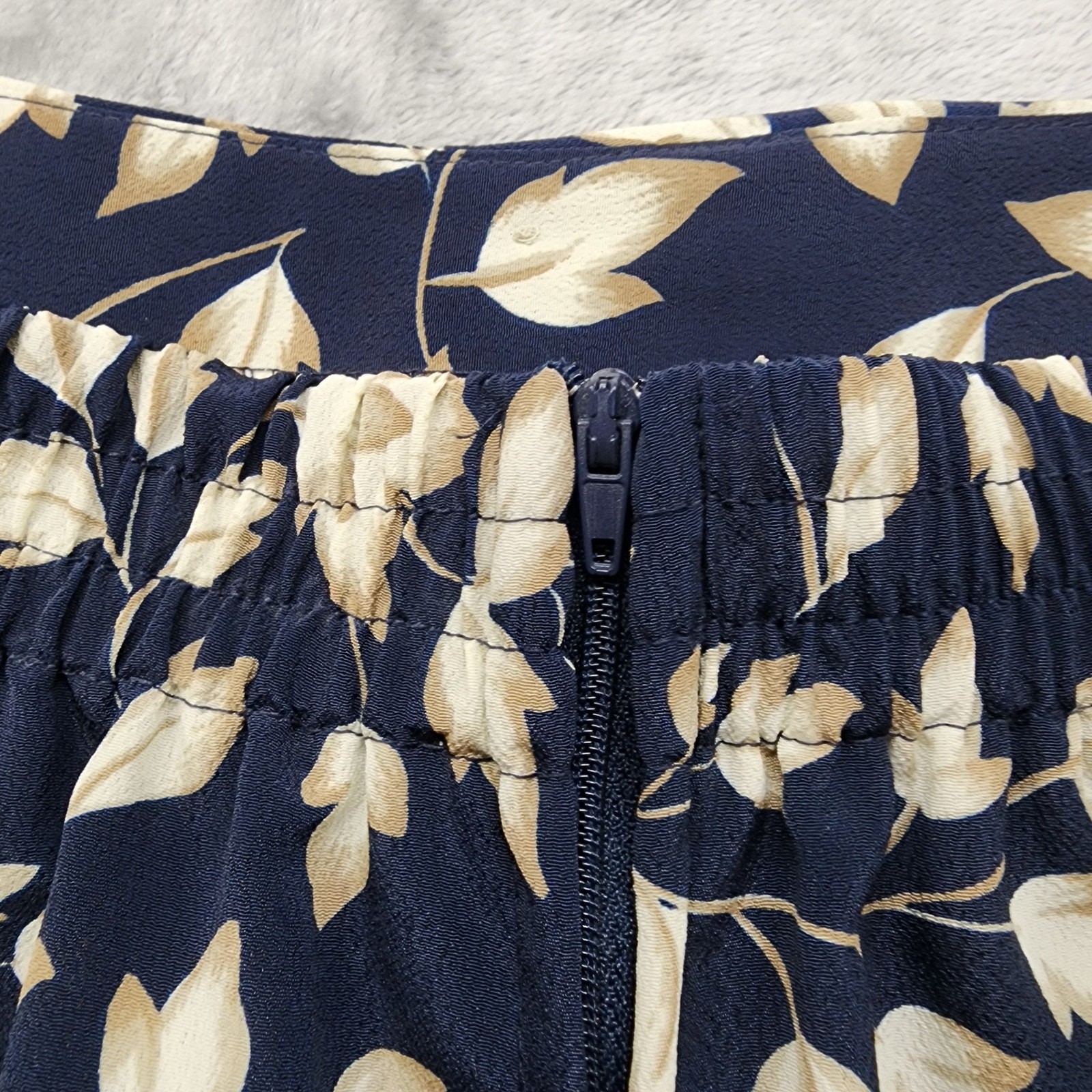 Vintage 90s Segue Skirt Women 2X Blue Tan Floral Faux Button Front Midi Back Zip