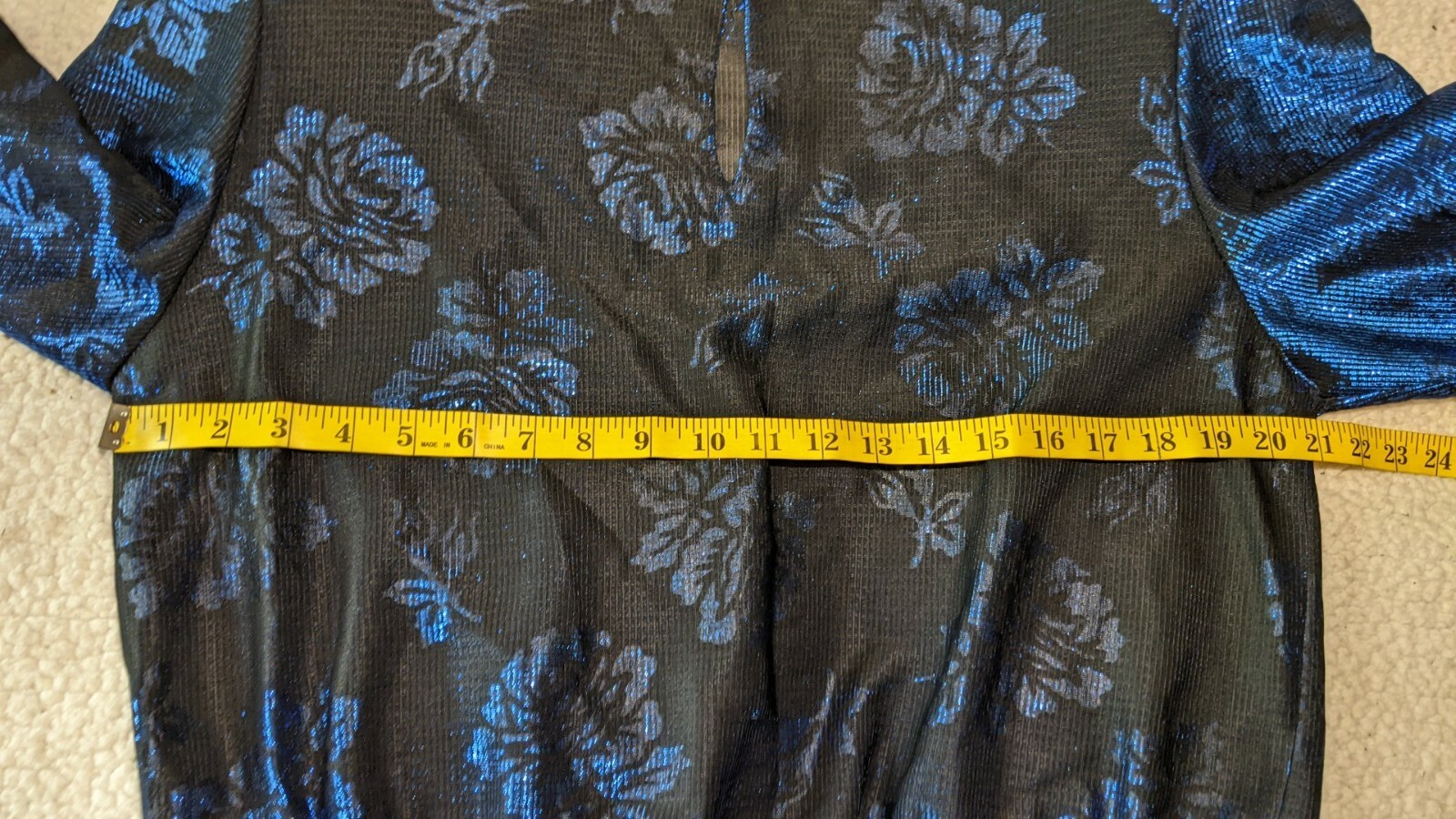 VINTAGE FREJANI Shiny SPECIAL OCCASION Blouse SHEER Blue Sz Large 1/2 Sleeve