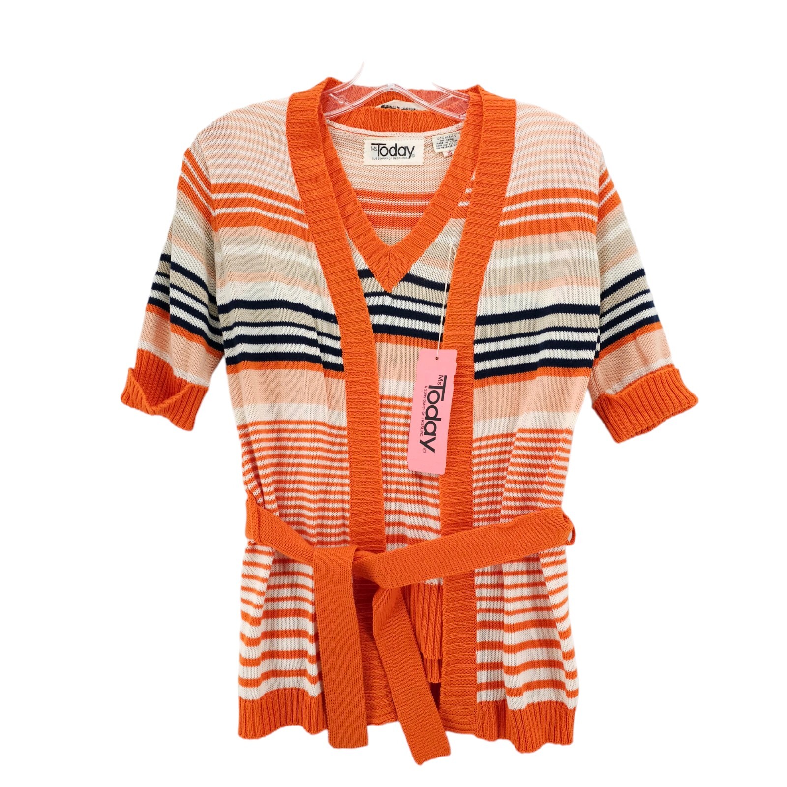 Ms. Today Trissi Vintage 2-Piece Set Knit Vest Belted Cardigan Short Sleeve 10