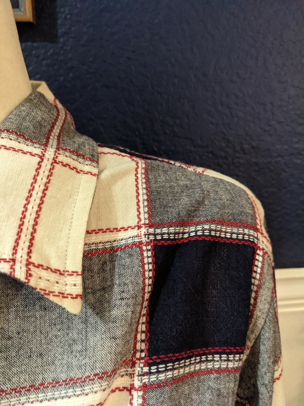VTG Angelique Made In Heaven White Blue Plaid Button Shirt 100% Cotton Medium M