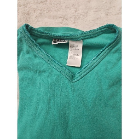 Basic Editions Vintage Teal Green V-Neck T-Shirt Large 100% Cotton Boxy Y2K