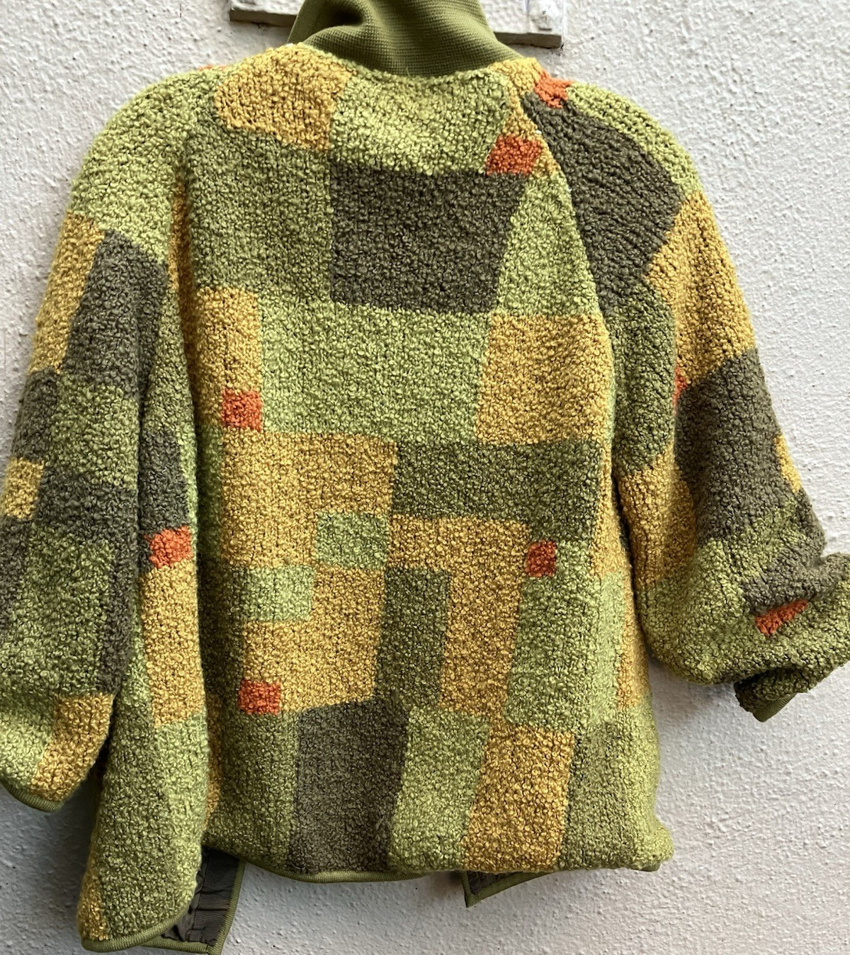 Vtg Wool Boucle Hand Knit JACKET/COAT Italy DORINA Large/sz 14 Colorblock