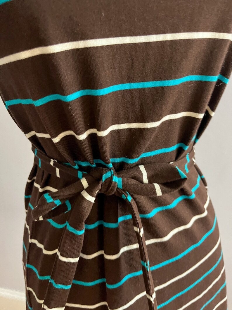 1960s Chocolate Brown Micro Mini Dress Stripe belted by Bobbie Brooks