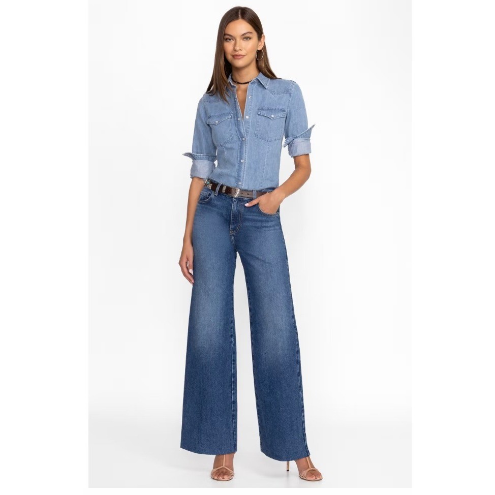 NWT Johnny Was Jaxon Lumiere Wide Leg Jeans Vintage Blue Pocket Size 33 $198