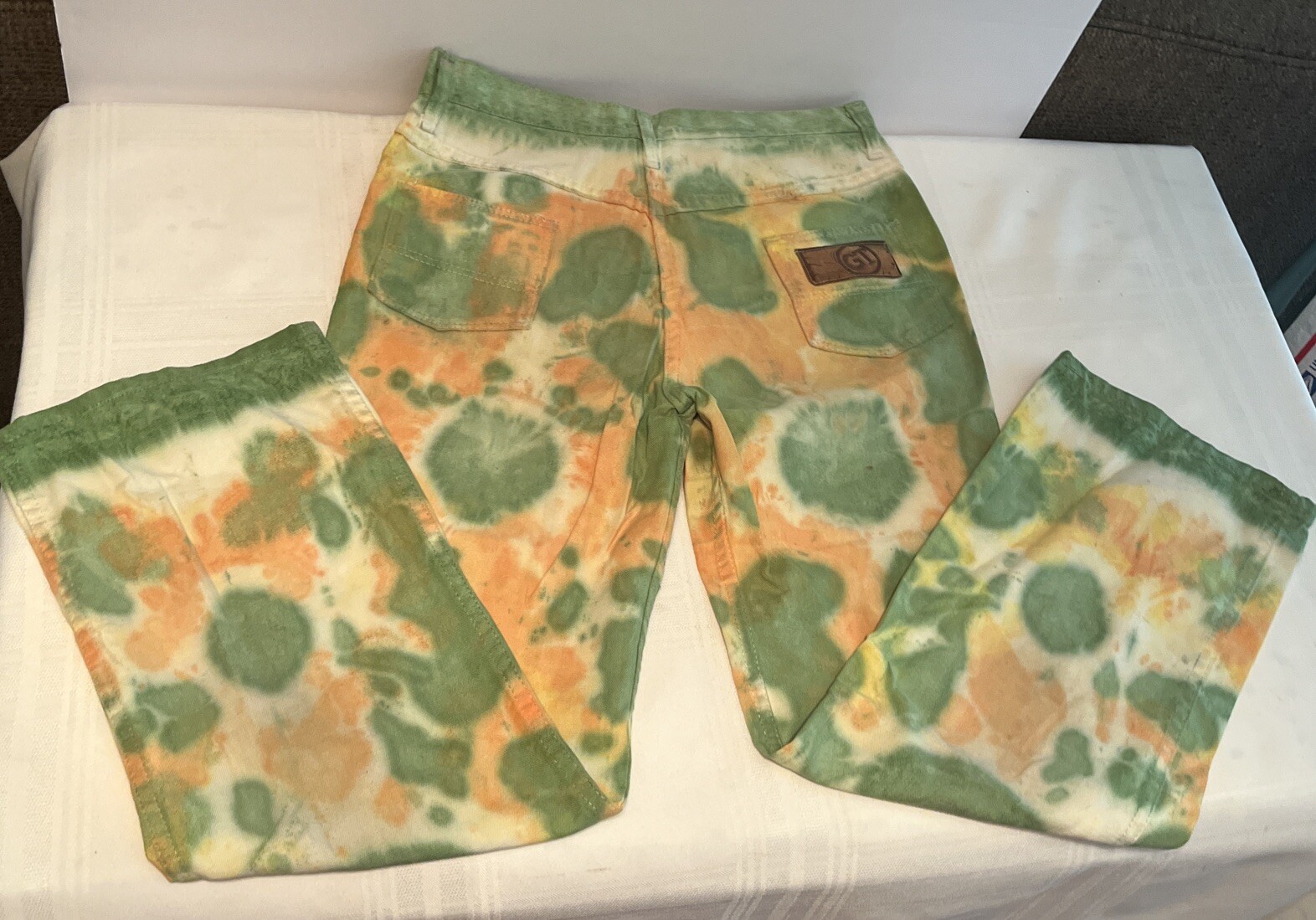 Vintage 1970s Girltown Wide Bottom Women’s Tie-Dye Thin Denim Jeans 28×26 Rare!