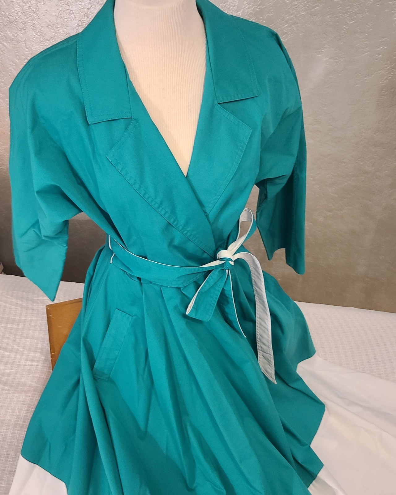 Vtg N.R.1 80s Long Sleeve Shirt Dress Retro 50s (10) Teal White Rockabilly Swing