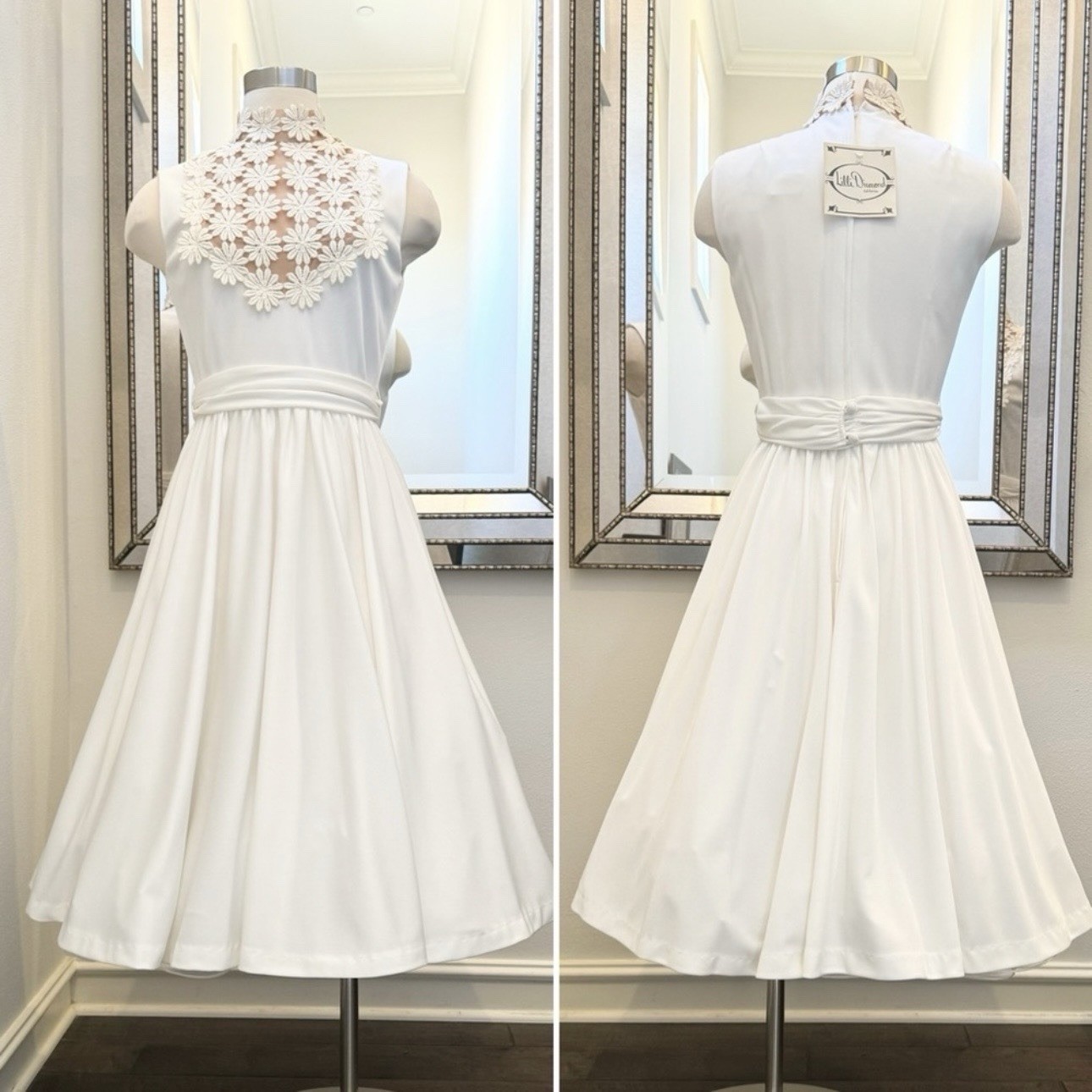 Vintage Lilli Diamond White Daisy Sheer Illusion NWT Deadstock 60s Midi Dress 10