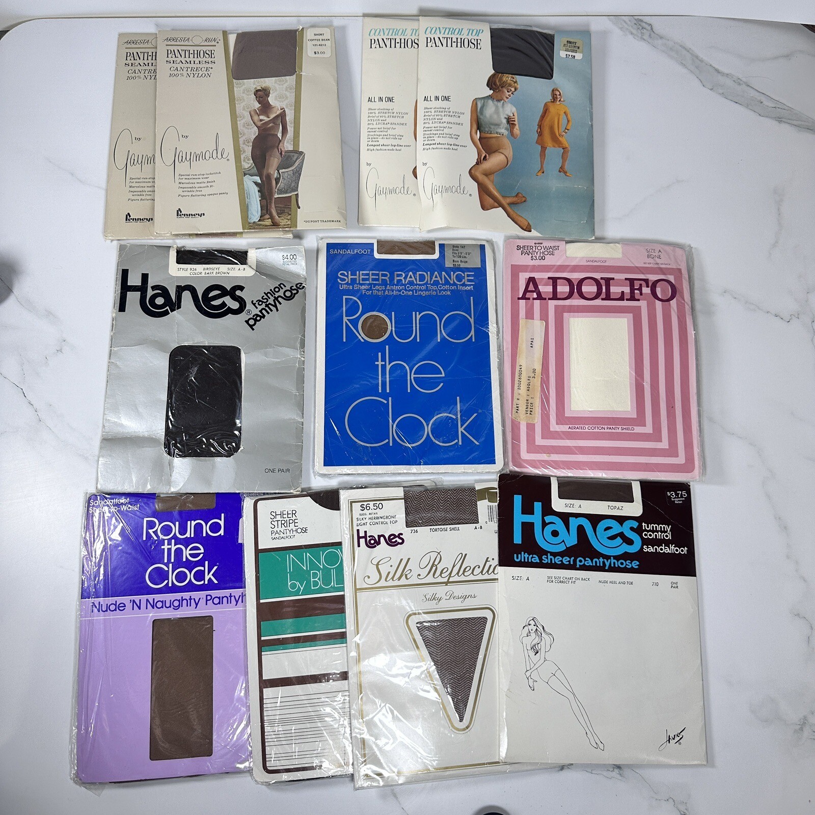 LOT of 11 Vintage Pantyhose Hose Nylons Gaymode Hanes Adolfo Round The Clock