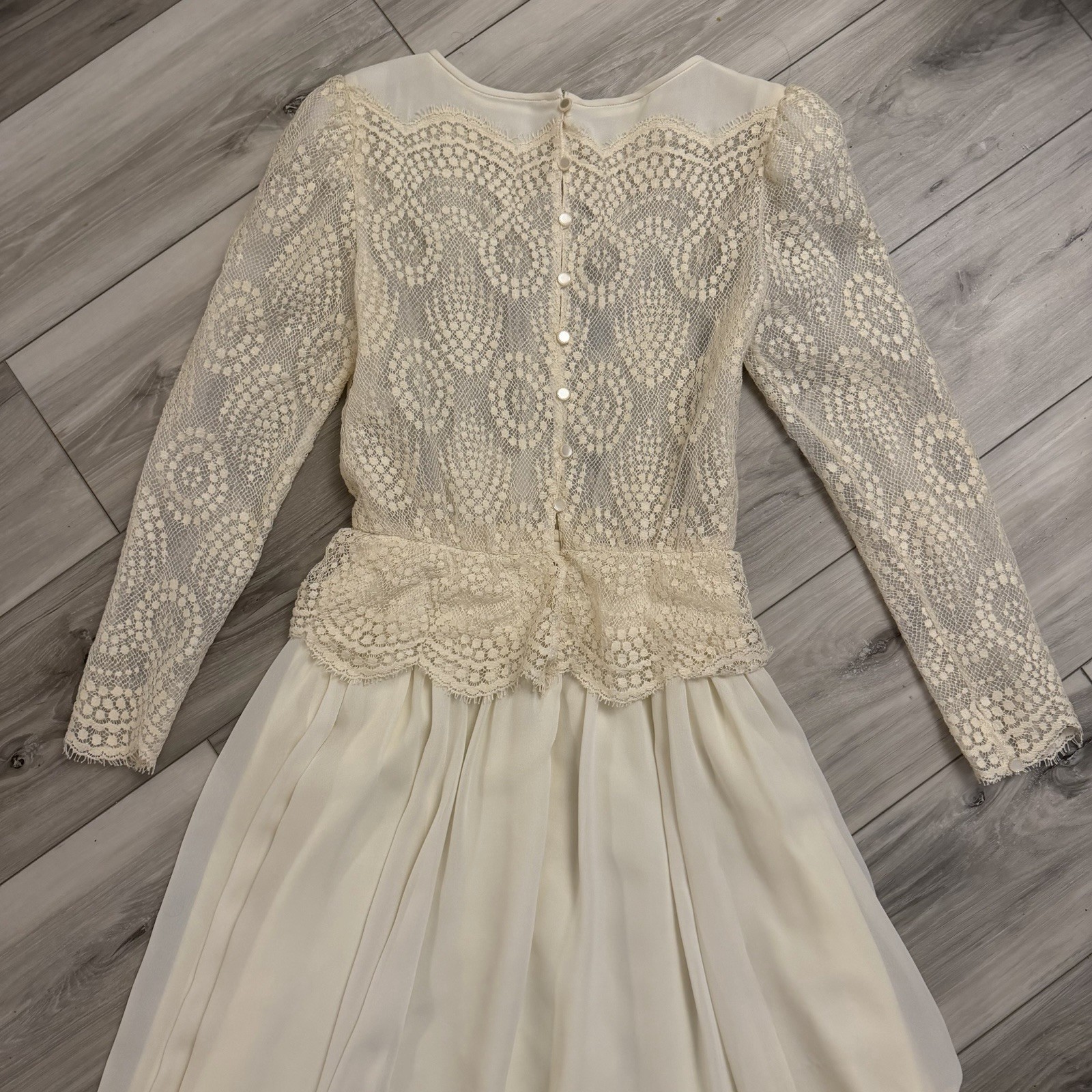 VTG Albert Nipon Boutique Dress Lace Bodice Midi Size 4 USA Union Made Cream
