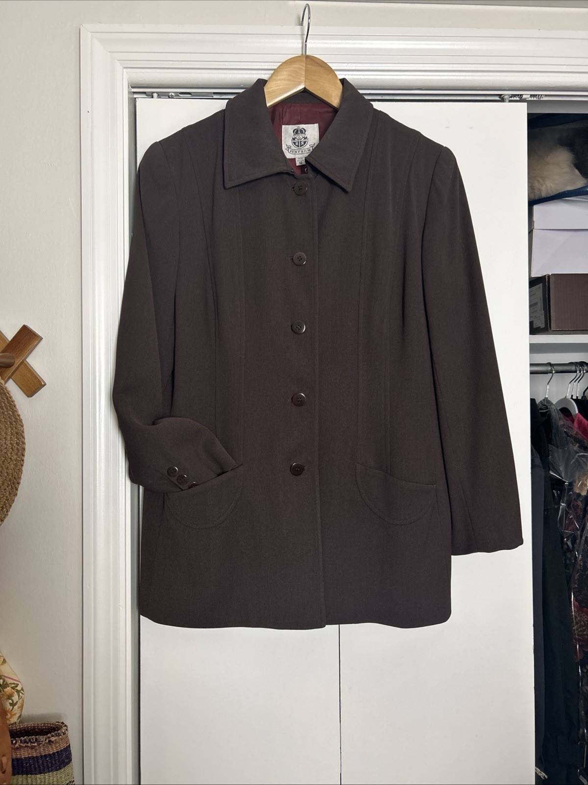 Vintage Early 1990s Renfrew Dark Brown Long Women’s Blazer Made In USA