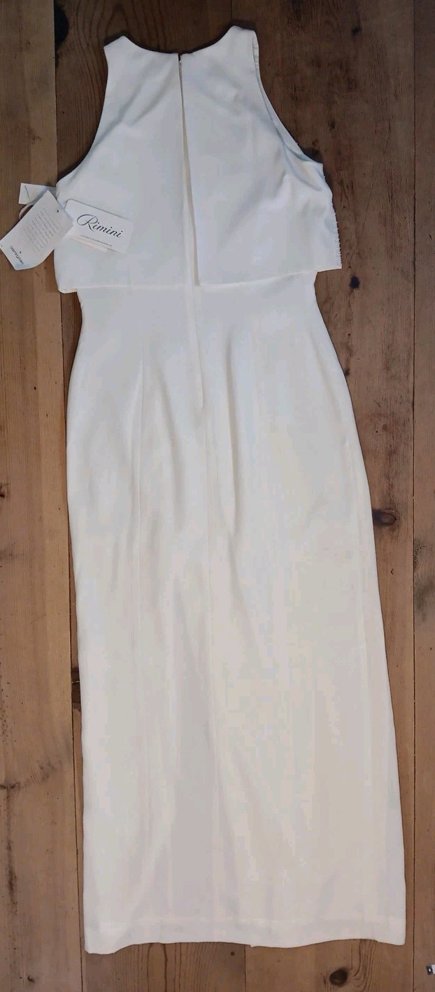 Vtg Rimini Womens 10 Maxi Dress Cream Beaded Elegant Side Slit Formal Sleeveless